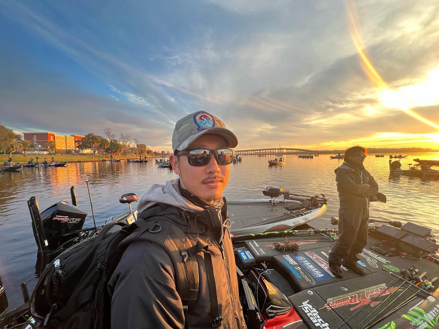 The Taku team rockin the new T.I. FAT BASS hunter hat before day 2 blast off of the Bassmaster Elite on the St.John’s.