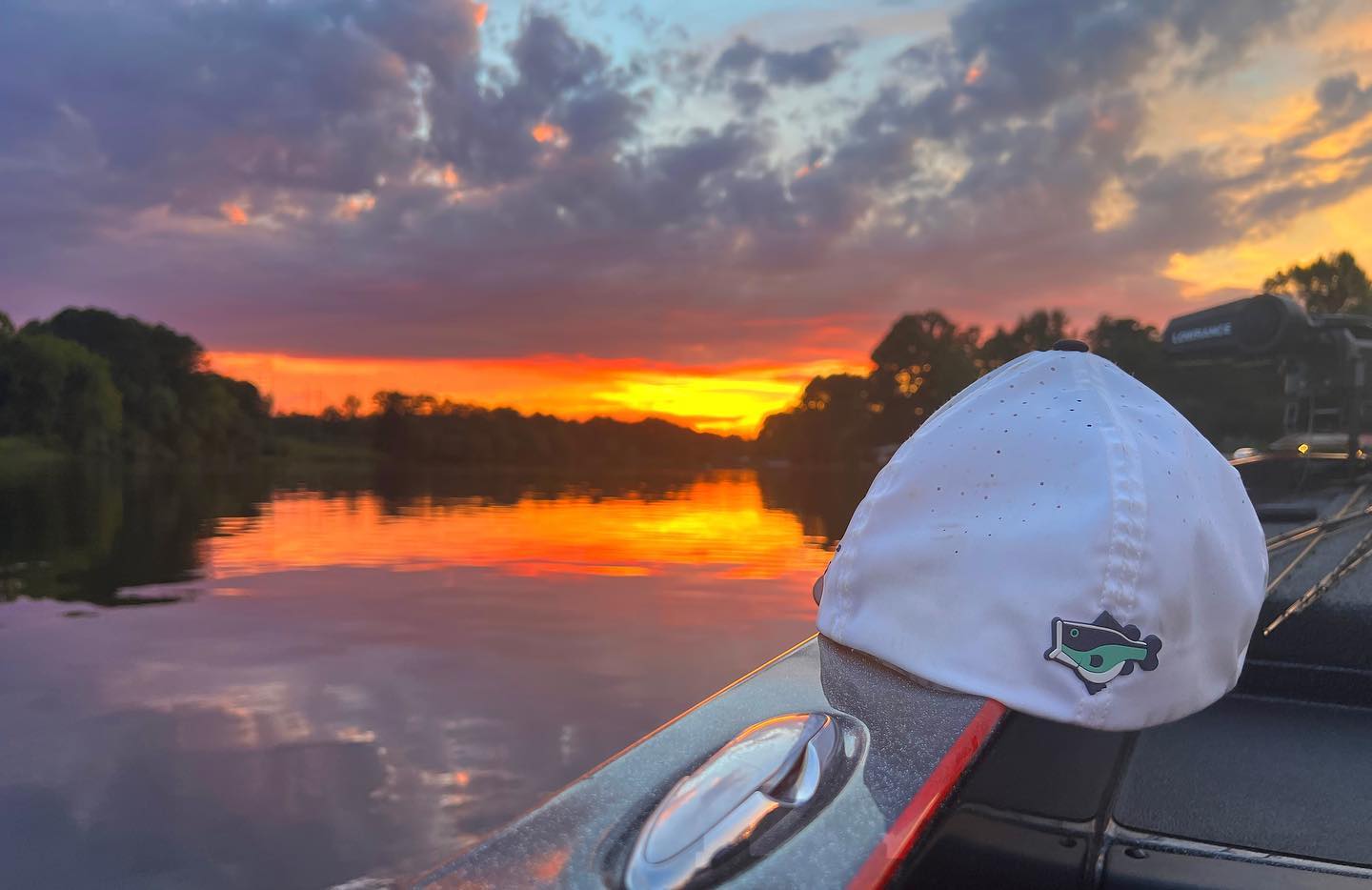 Sunset Behinds Bass Boat 